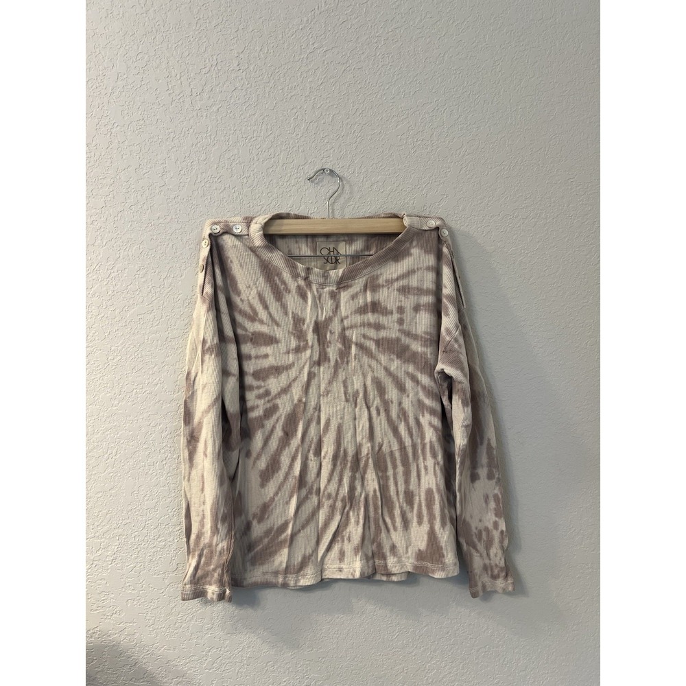 Cha Sor Womens Pullover Sweater Purple Tie Dye Long Sleeve Jewel Neck Button S‎